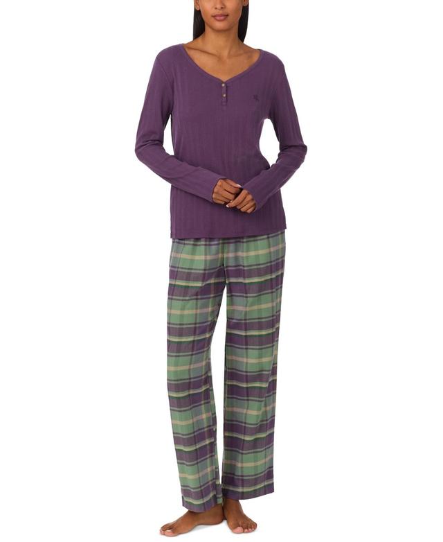 Lauren Ralph Lauren Womens 2-Pc. Long-Sleeve Henley Long Pants Pajama Set Product Image