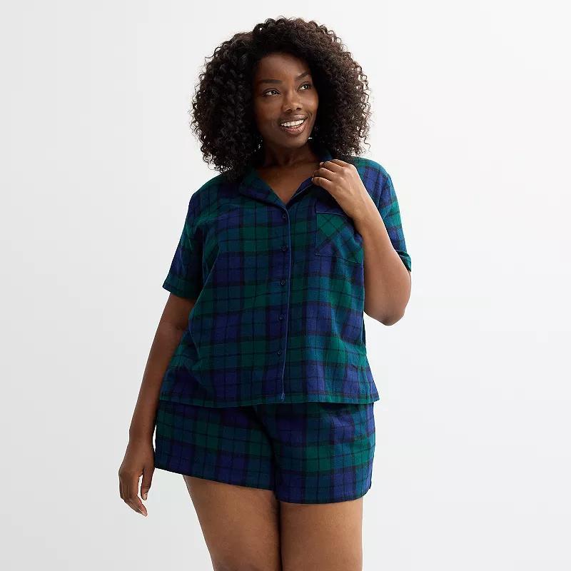 Plus Size Sonoma Goods For Life Flannel Pajama Top & Pajama Shorts Set, Womens Pink Buffalo Gingham Product Image