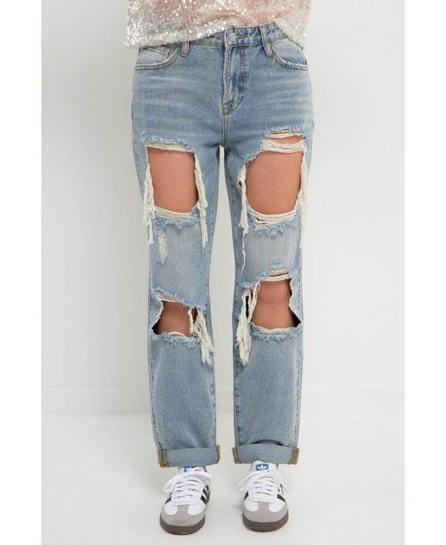 Grey Lab Womens Distressed Denim Jeans Product Image