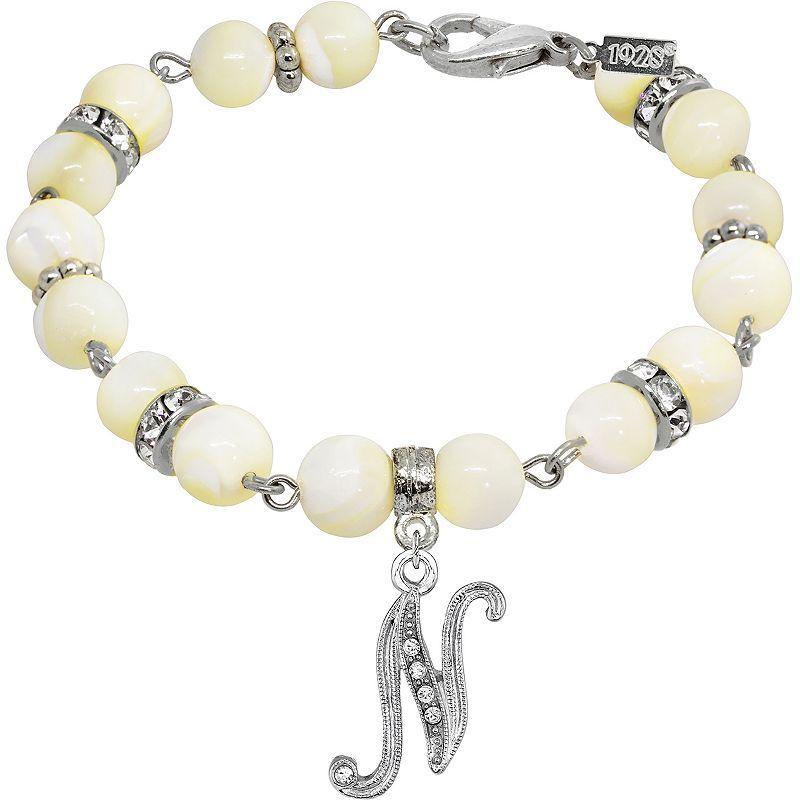 1928 Silver Tone Mother-of-Pearl & Simulated Crystal Initial Bracelet, Womens Product Image