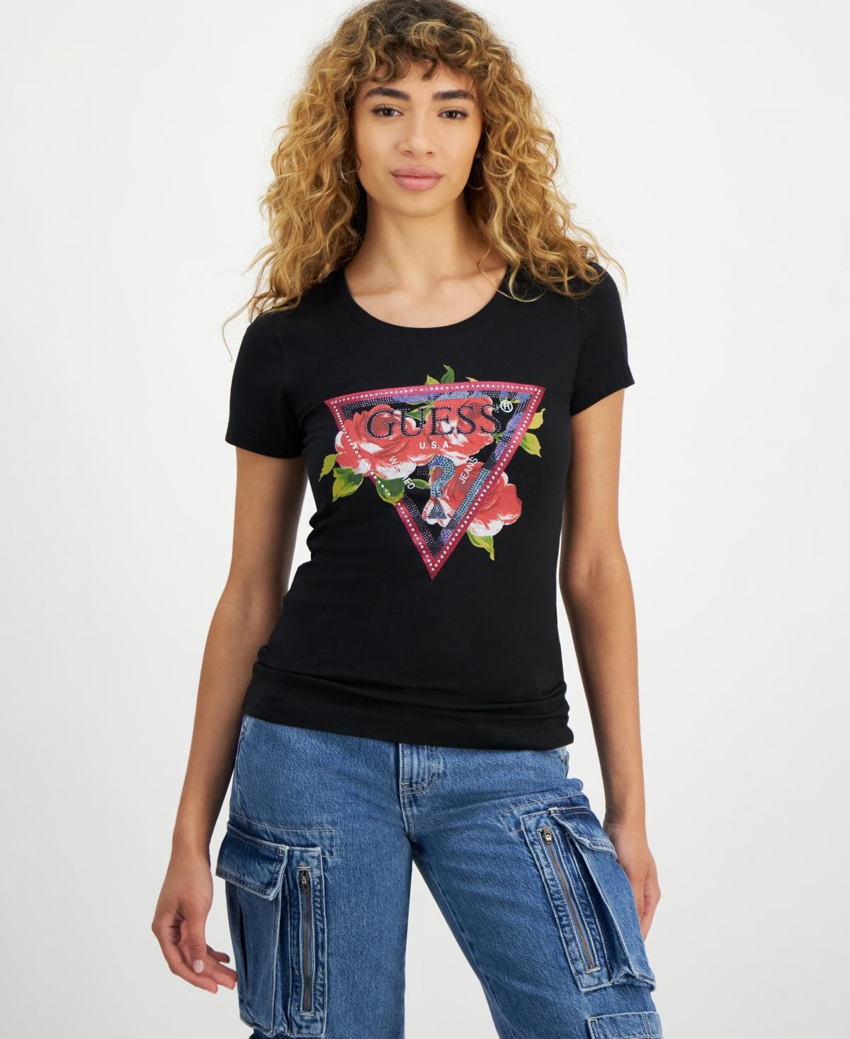 Guess Womens Roses Triangle Crewneck Short-Sleeve T-Shirt Product Image