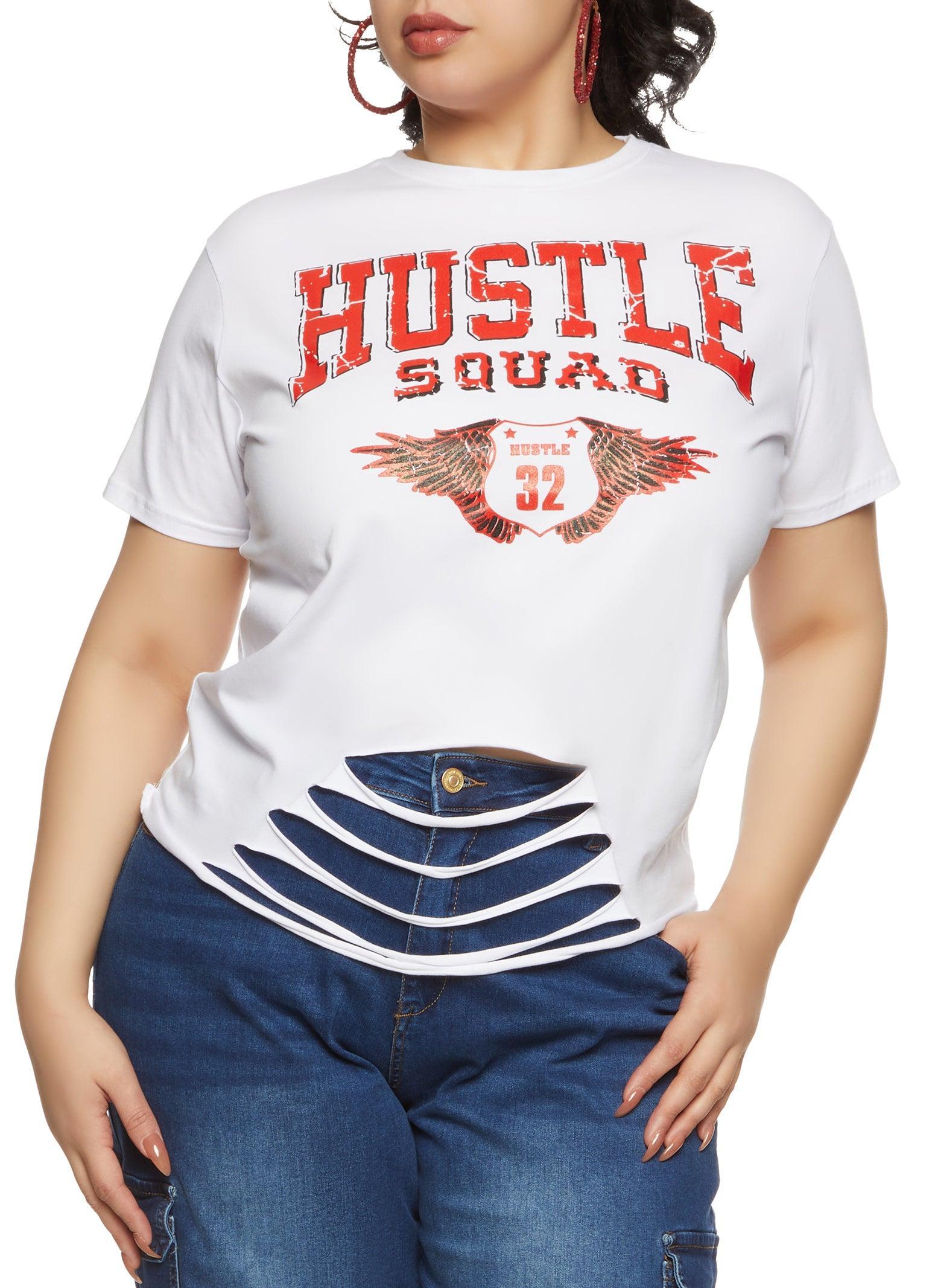 Womens Plus Size Hustle Squad Laser Cut Graphic Tee Product Image