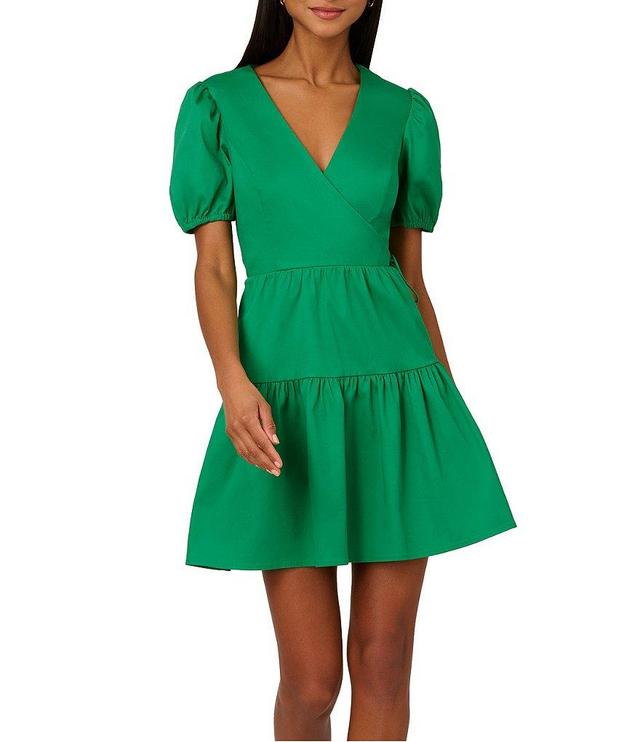 Adrianna by Adrianna Papell Stretch Surplice V-Neck Short Puff Sleeve Dress Product Image