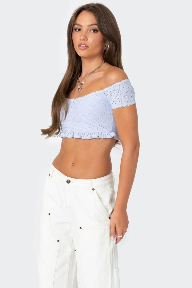 Off Shoulder Eyelet Crop Top Product Image