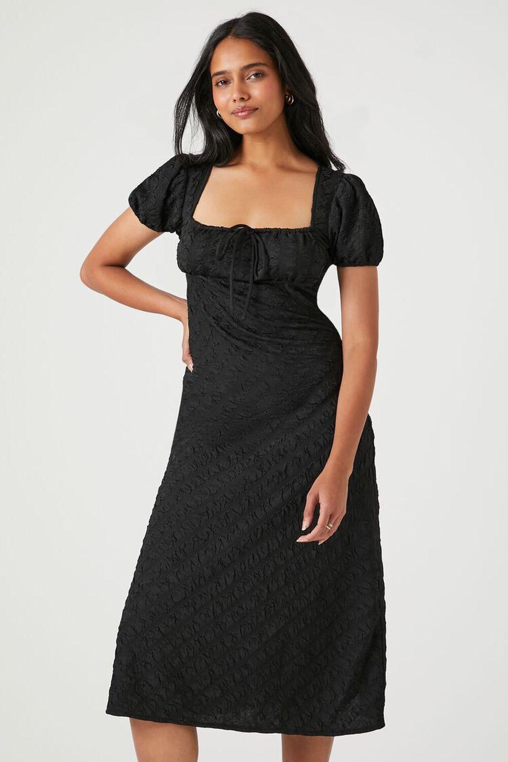 Textured Puff-Sleeve Midi Dress | Forever 21 Product Image