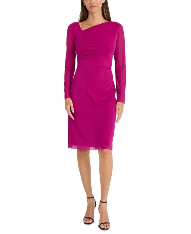 Women's Asymmetric-Neck Long-Sleeve Bodycon Dress Product Image