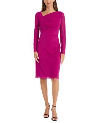 Maggy London Womens Asymmetric-Neck Long-Sleeve Bodycon Dress Product Image