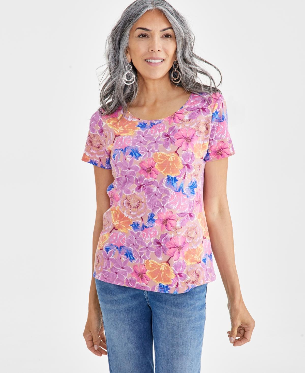 Style & Co Womens Printed Short Sleeve Scoop-Neck Top, Created for Macys Product Image