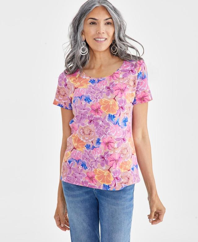 Style & Co Womens Printed Short-Sleeve Scoop-Neck Top, Created for Macys Product Image