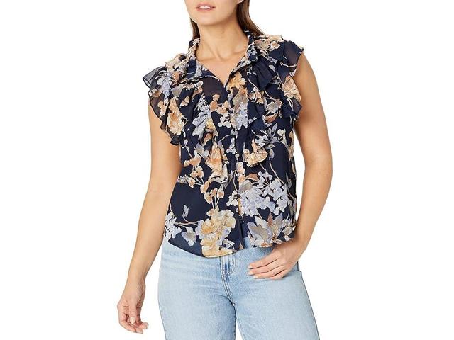 Lauren Ralph Lauren Petite Floral Georgette Sleeveless Shirt (Navy Multi) Women's Clothing Product Image