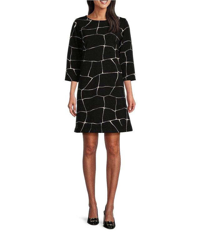 Caroline Rose Giraffe Animal Print Knit Round Neck 3/4 Sleeve Pocketed Shift Dress Product Image