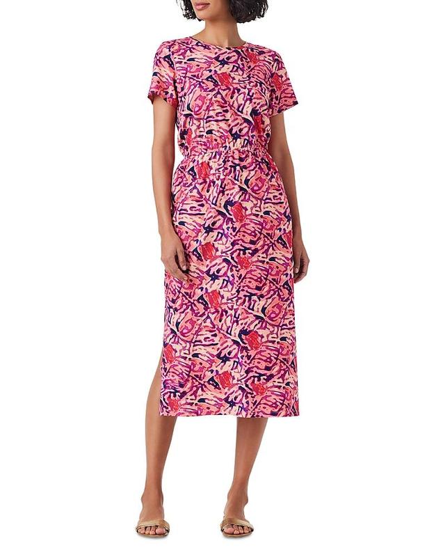 NIC+ZOE Blurred Floral SS Side Slit Midi Dress Multi) Women's Dress Product Image