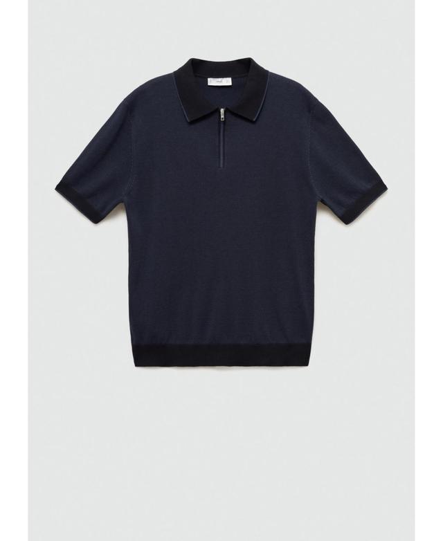 Mango Mens Zipper Detail Cotton-Knit Polo Shirt Product Image