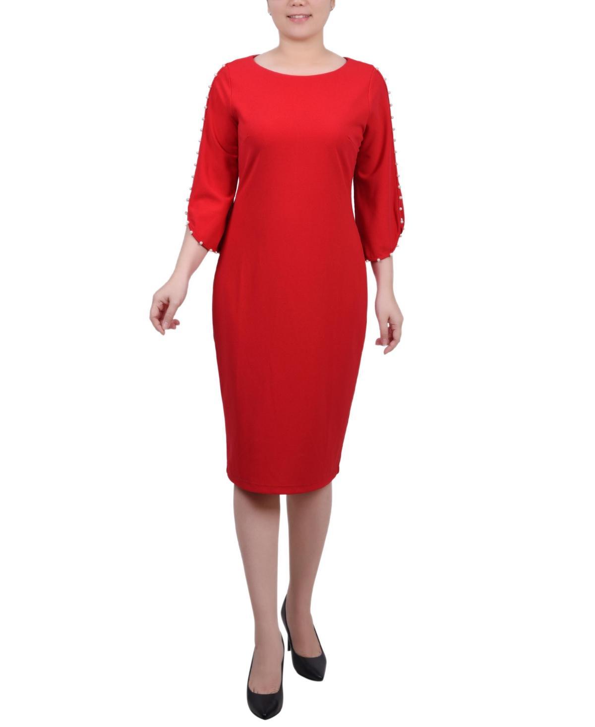 Ny Collection Womens 3/4 Imitation Pearl Detail Petal Sleeve Dress Product Image