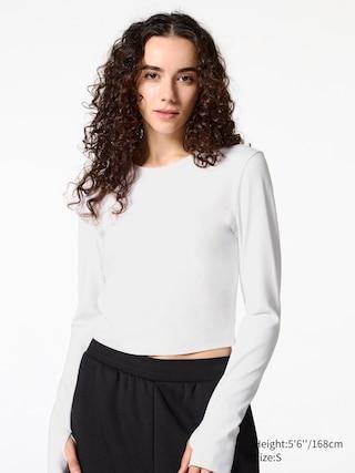 Womens Ultra Stretch Airism Cropped T-Shirt Long Sleeve White Medium UNIQLO US Product Image