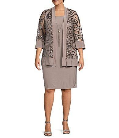 Plus Size R&M Richards Jacket & Dress Set, Womens Lt Beige Product Image