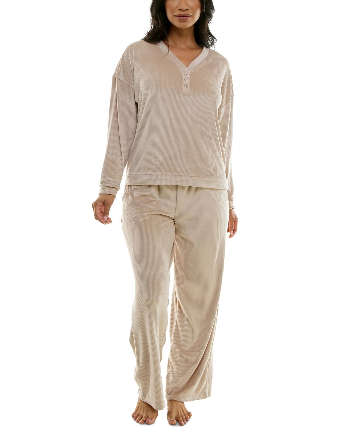 Roudelain Womens Long-Sleeve Ribbed Velour Pajama Set Product Image