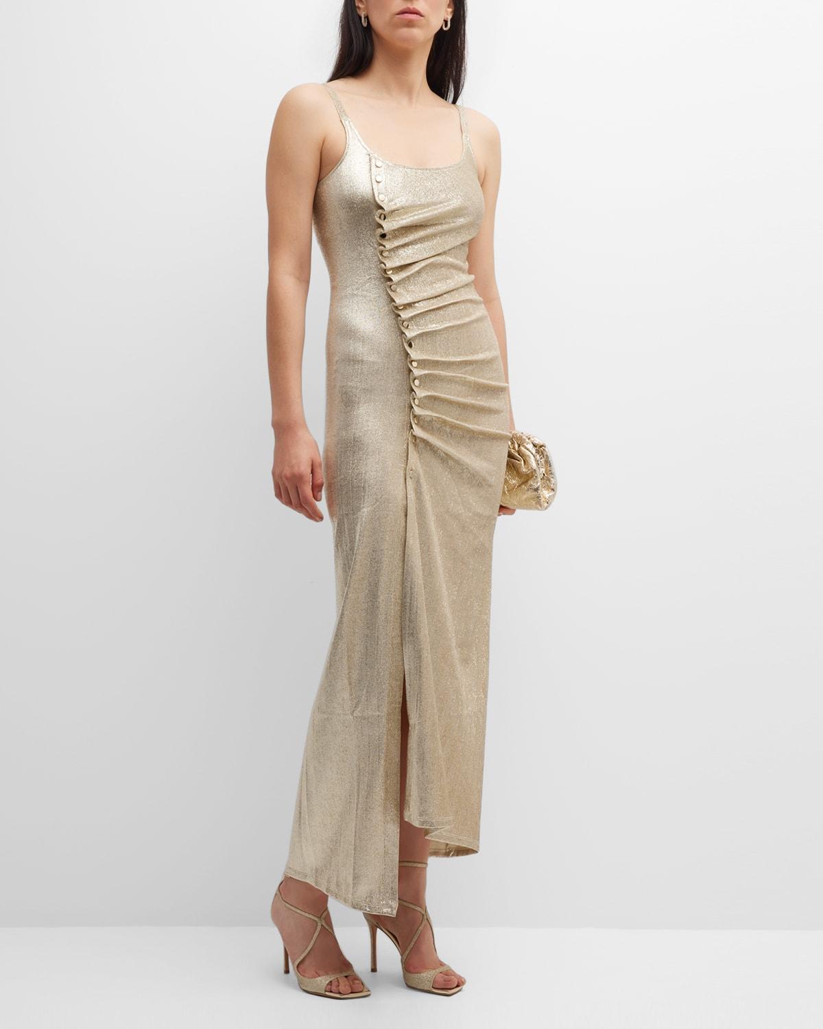 Metallic Ruched Snap Maxi Dress Product Image