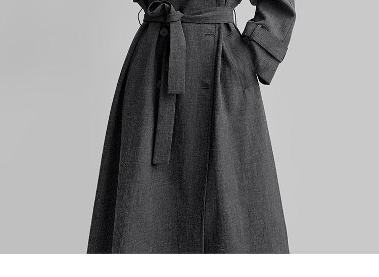 Plain Tie Waist Maxi Coat Product Image