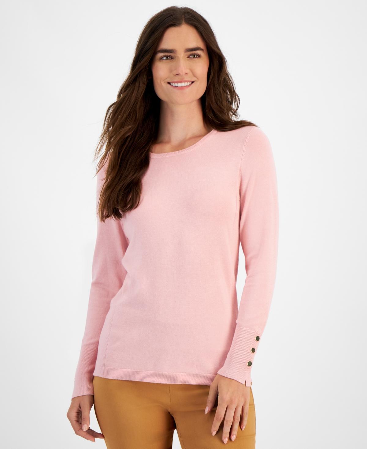 Jm Collection Womens Button-Sleeve Crewneck Sweater, Created for Macys Product Image