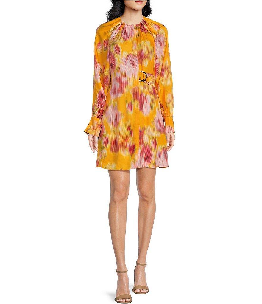 Ted Baker London Akemi Woven Abstract Print Round Neck Long Sleeve Mini Wrap Front Dress product image