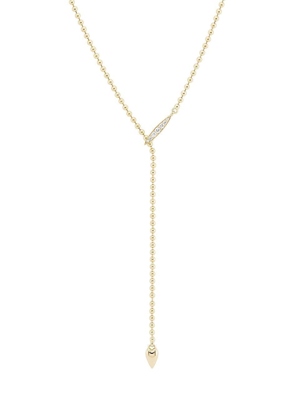 Womens 14K Yellow Gold & 0.23 TCW Natural Diamond Ball-Chain Lariat Necklace Product Image