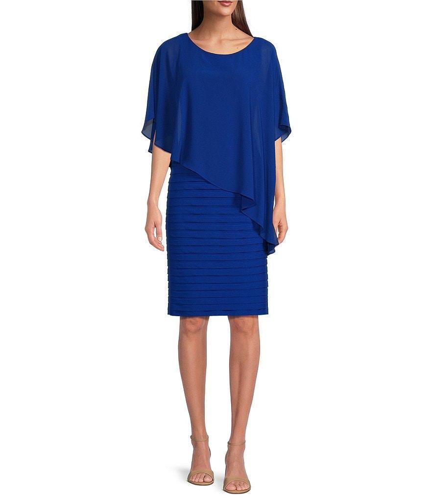 Adrianna Papell Stretch Jersey Scoop Neckline Chiffon Cape Back Dress Product Image