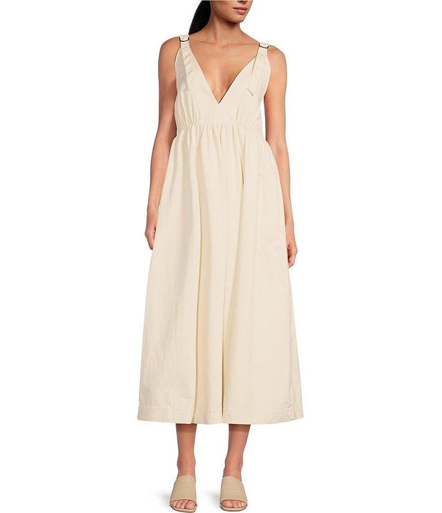 Le' AL.X Sleeveless V-Neck Side Pockets Parachute A-Line Midi Dress Product Image