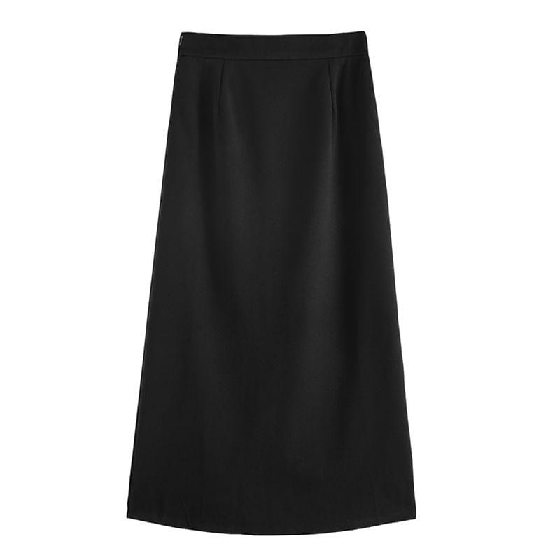 High Waist Plain Maxi A-Line Skirt Product Image