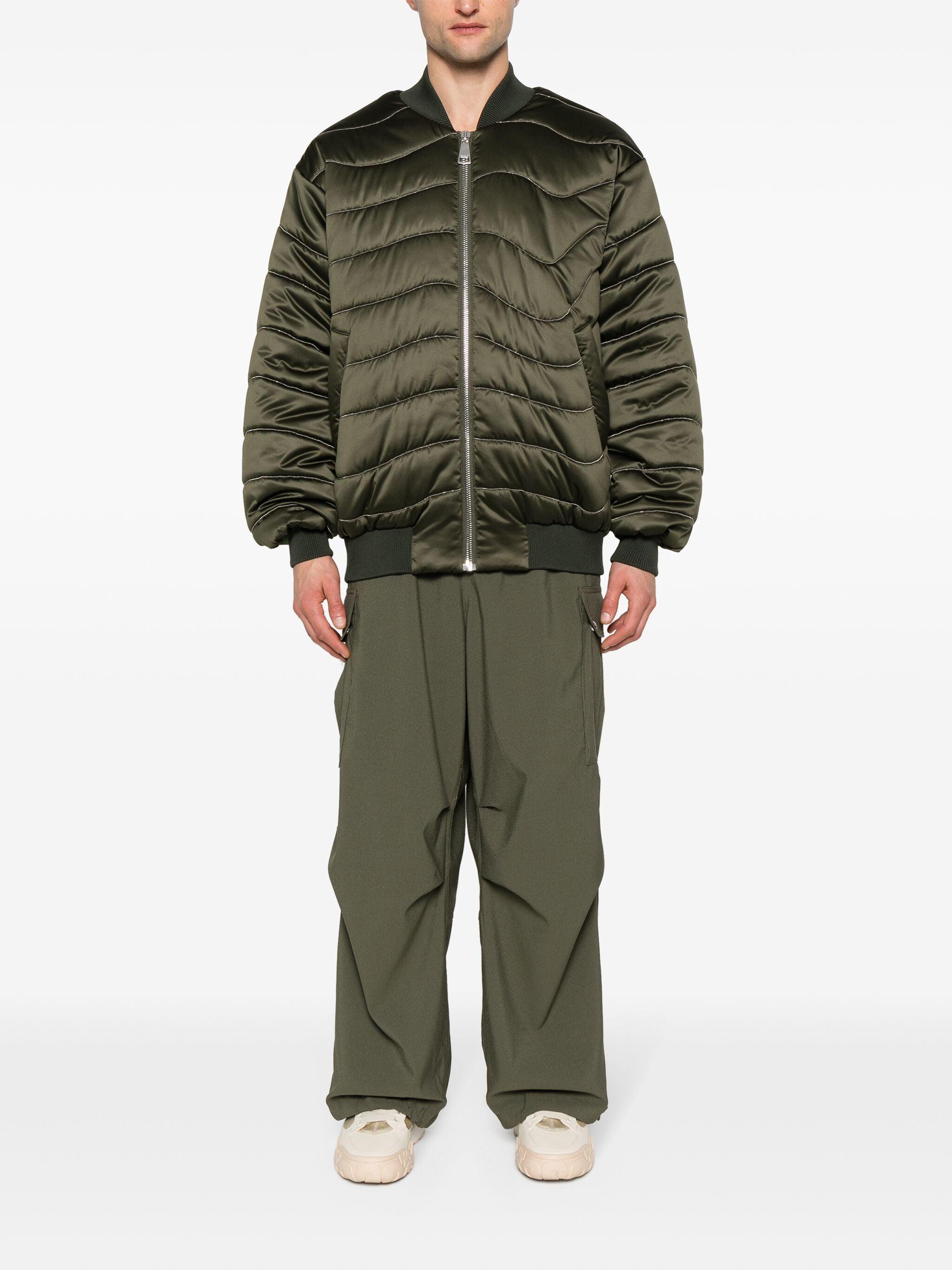 Pinstripe Straight-leg Cargo Pants In Green Product Image