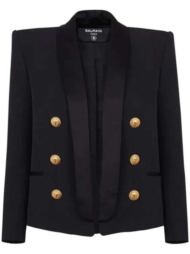 Double-breasted Wool Blazer In Black Product Image