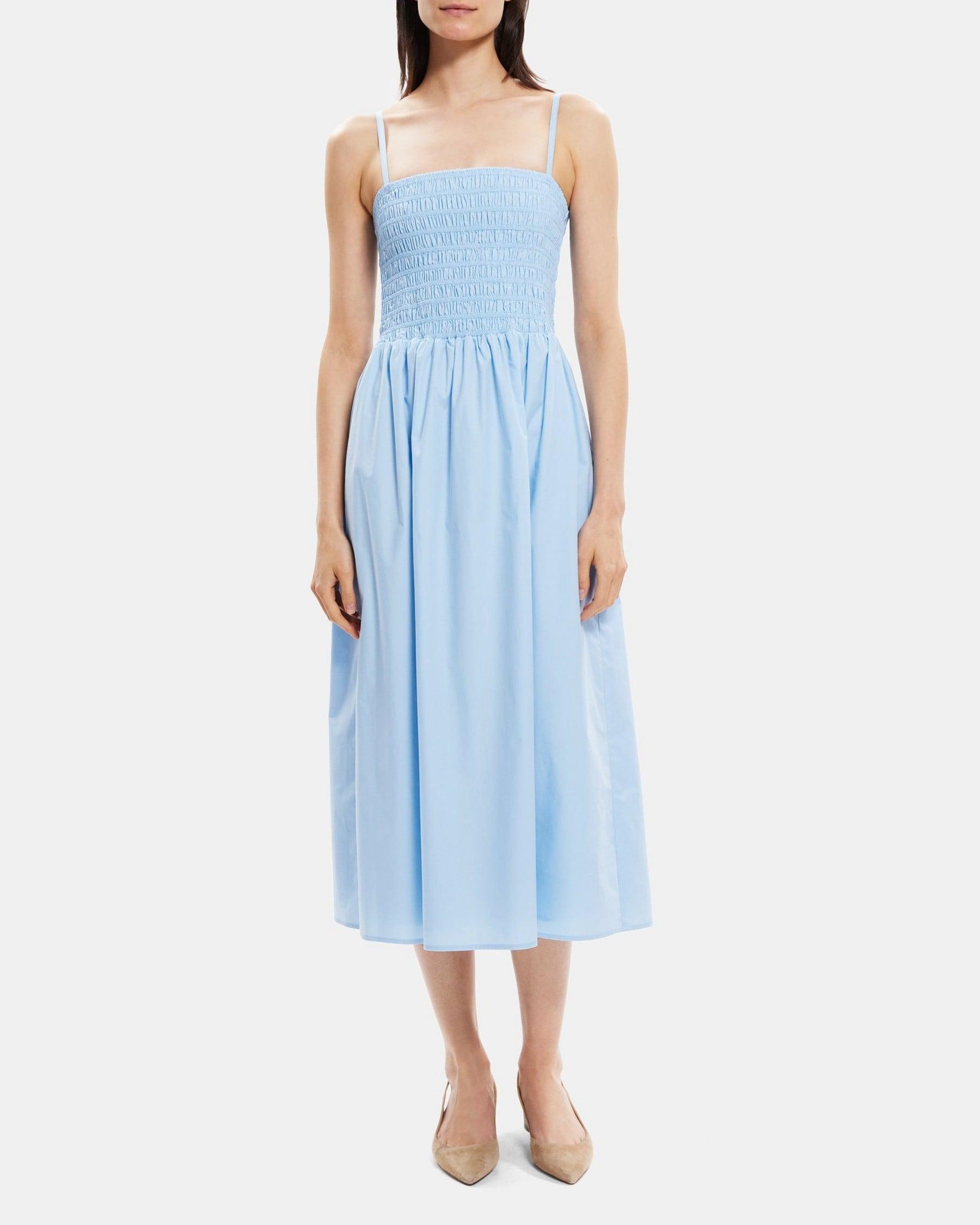 Smocked Midi Dress in Cotton Poplin Product Image