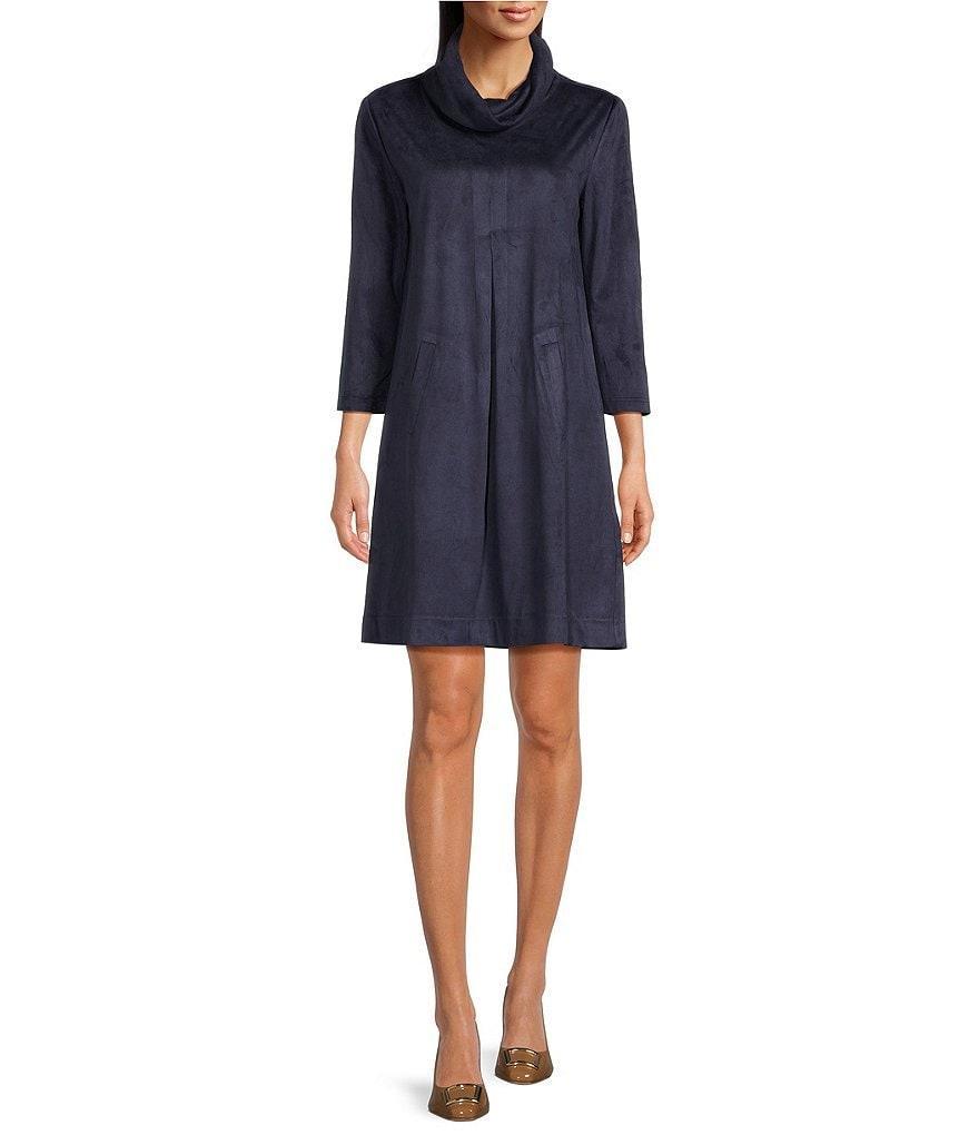 tyler boe Faux Suede Turtleneck 3/4 Sleeve Pocketed Dress Product Image