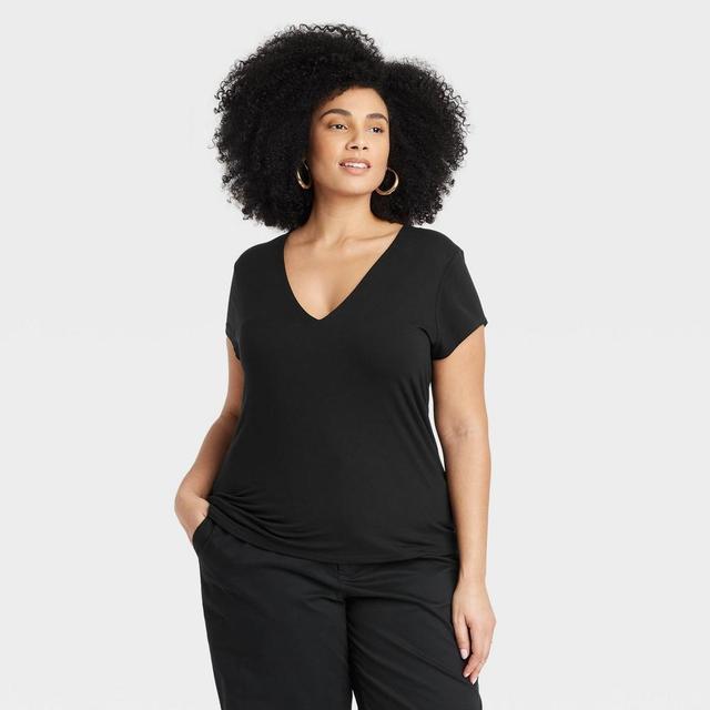 Womens Slim Fit Short Sleeve V-Neck T-Shirt - A New Day Black 3X Product Image