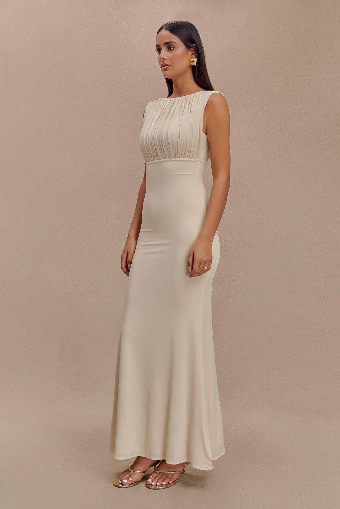 Malia Slinky Ruched Maxi Dress - Ivory Product Image