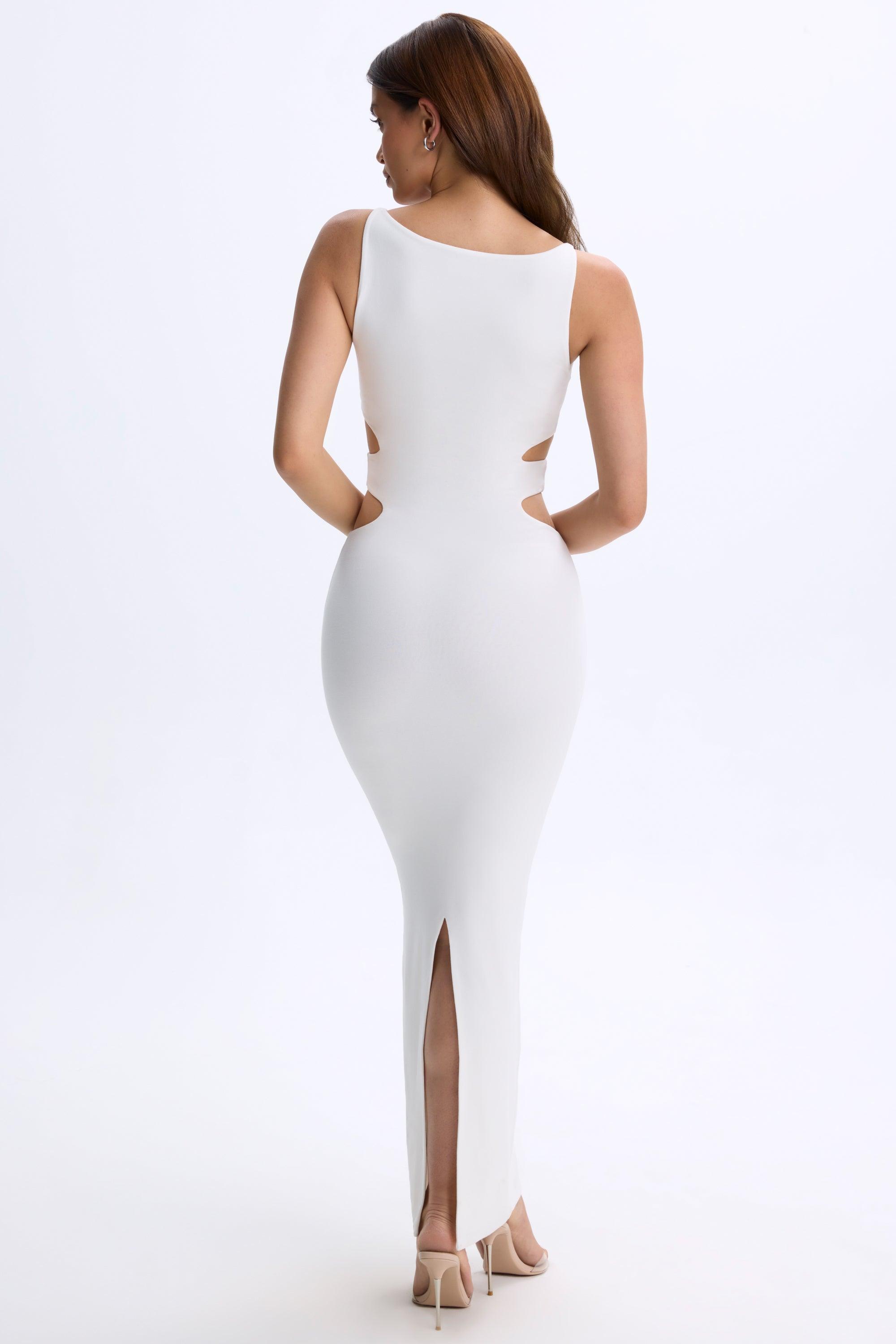 Plunge Cut-Out Maxi Dress in White Product Image