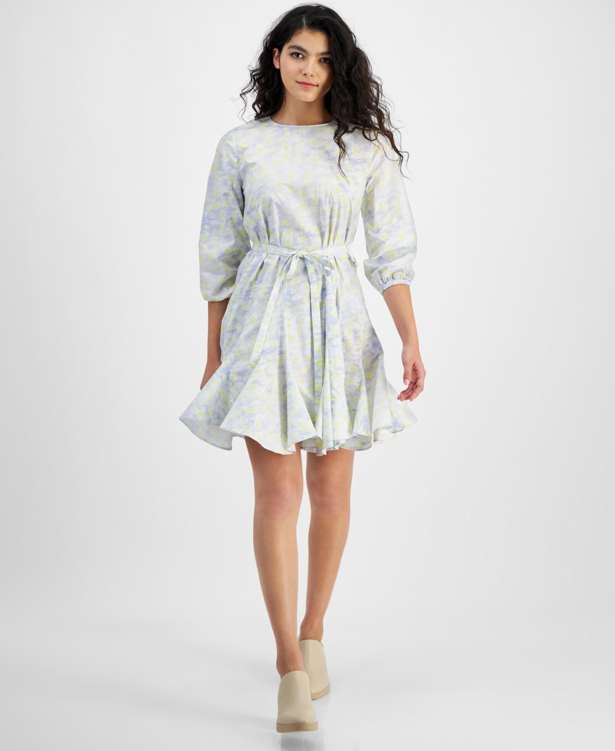 Hugo Womens Floral-Print Belted 3/4-Sleeve Dress Product Image