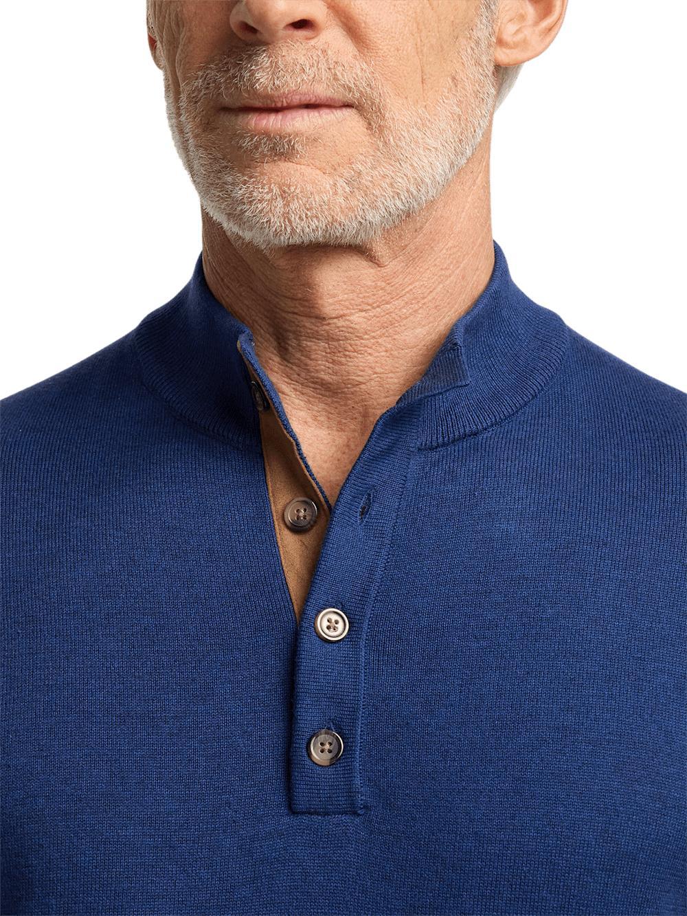 Supima Cotton Four Button Mock Neck Sweater - Dark Blue Product Image