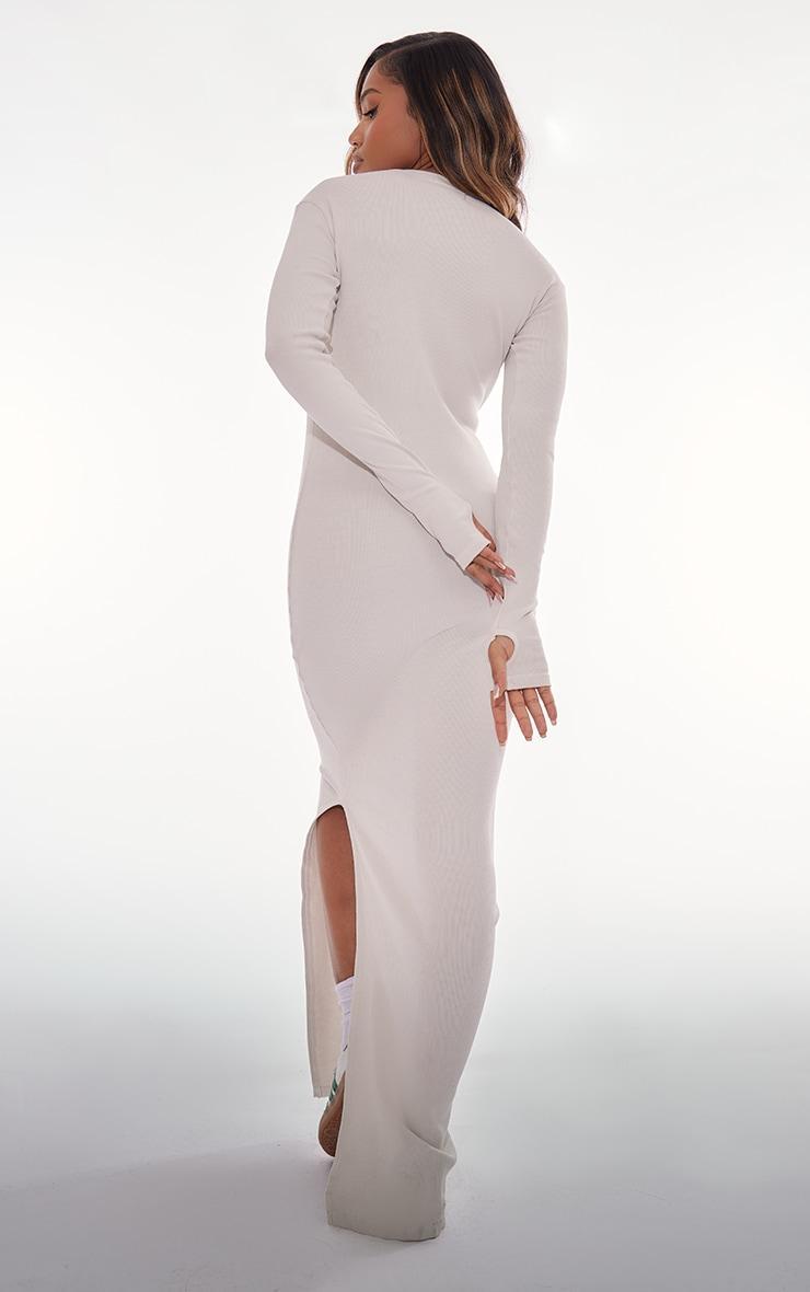 Oatmeal Washed Rib Exposed Seam Long Sleeve Maxi Dress Product Image