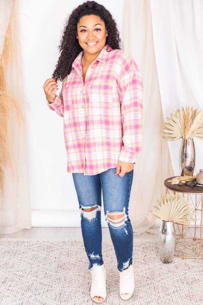 Wishing On Forever Pink Plaid Shacket FINAL SALE Product Image