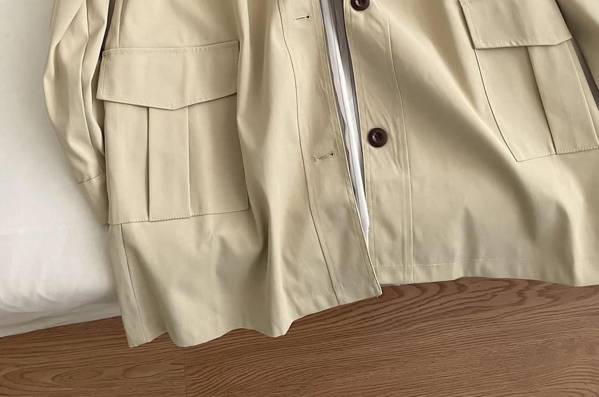 Collar Plain Single-Breasted Trench Coat Product Image