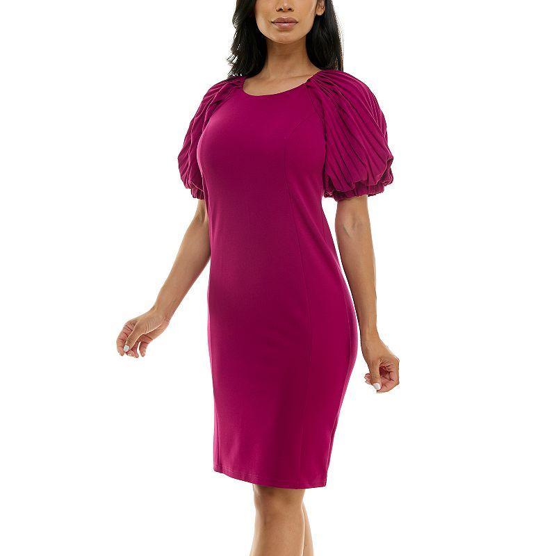 Womens Nina Leonard Pleated Puff Sleeve Dress Product Image