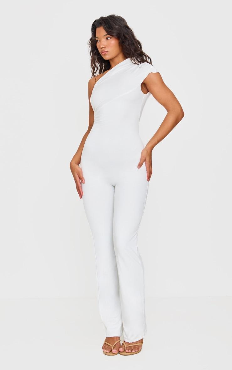 Cream Double Layer Contour Jersey Asymmetric Ruched Detail Jumpsuit Product Image