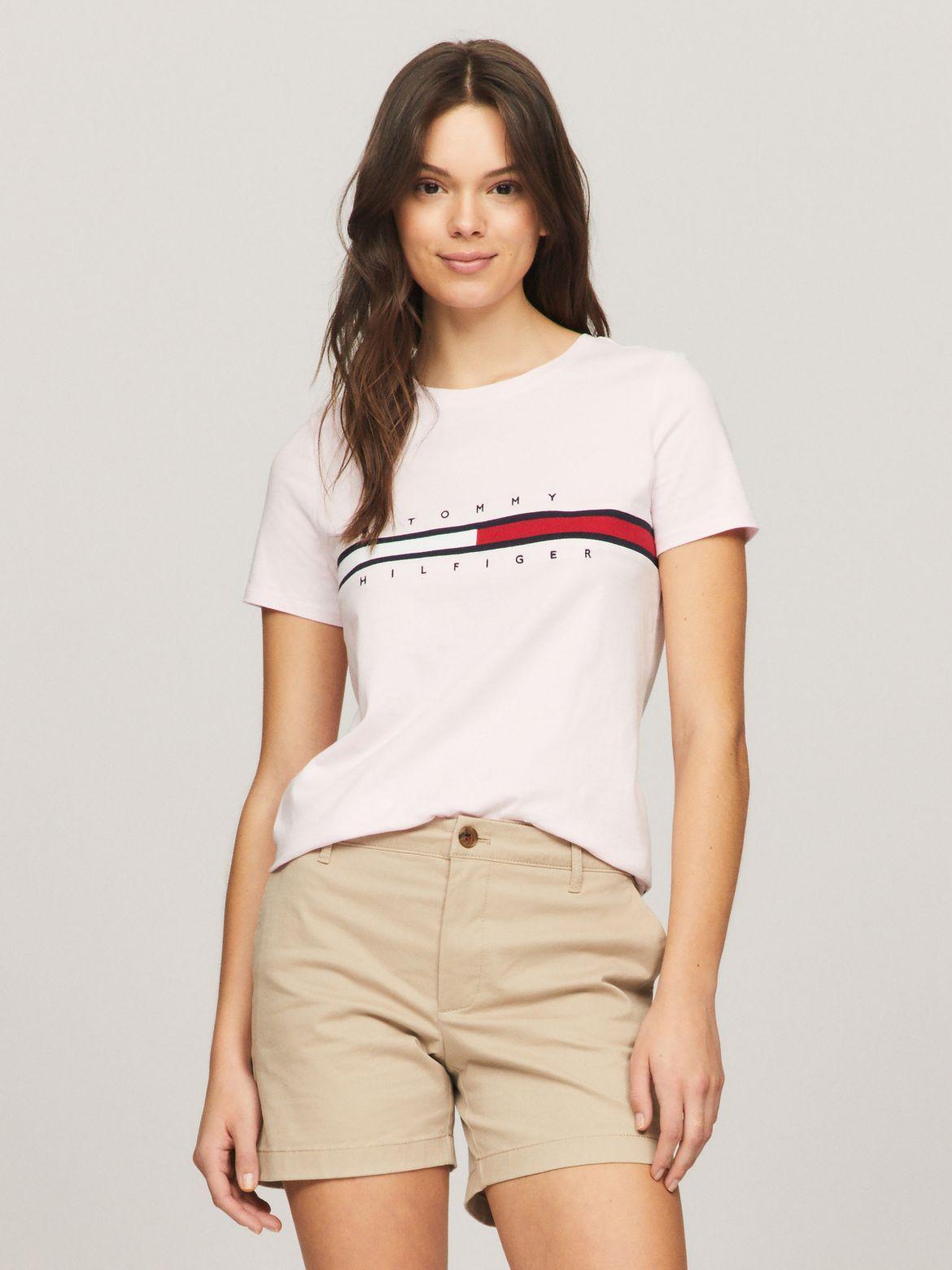 Tommy Hilfiger Women's Embroidered Flag Stripe Logo T-Shirt Product Image