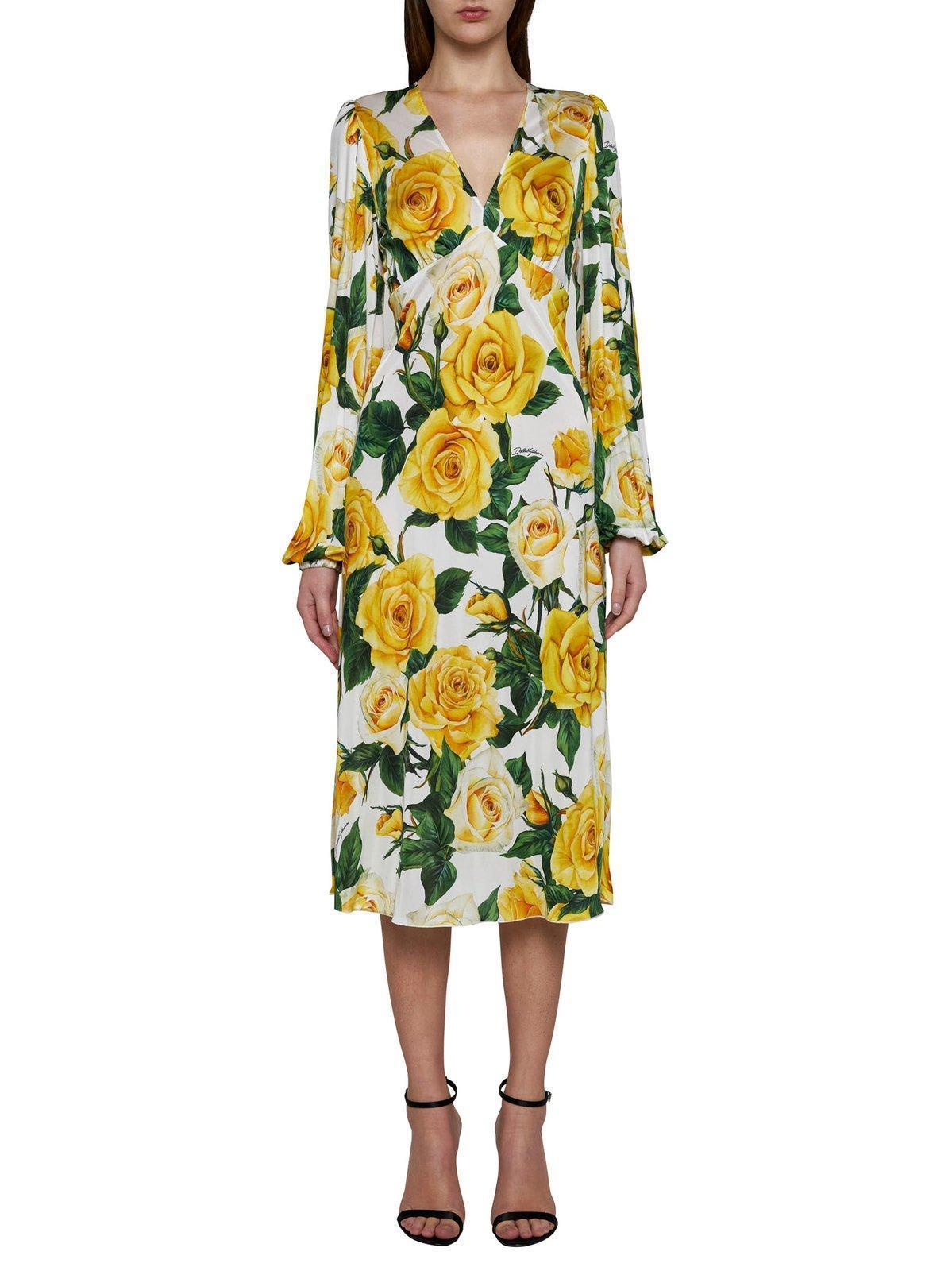 Floral Midi Dress In Yellow,white Product Image