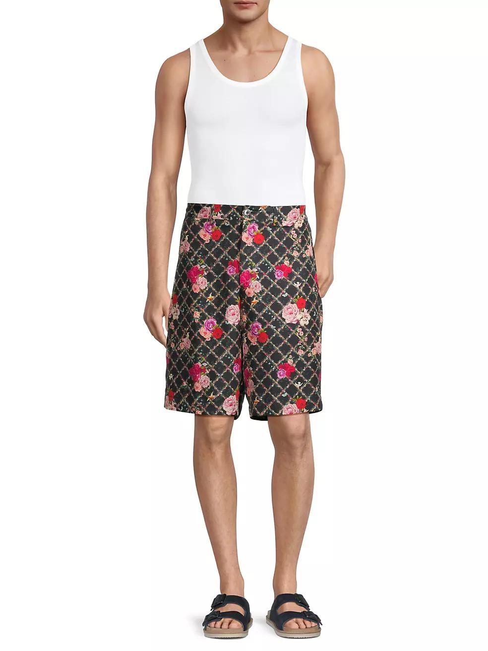 Floral Grid Silk Shorts Product Image