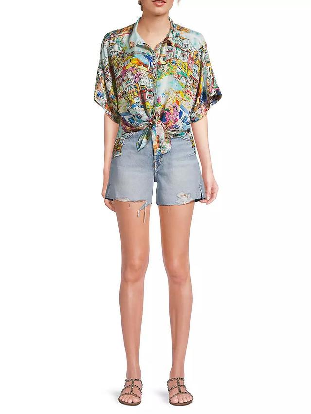 Lynn Illustrated Silk Button-Front Shirt Product Image