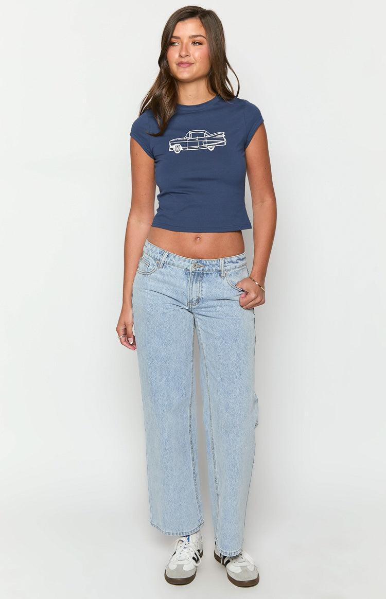 Clara Star Light Wash Denim Low Rise Jeans Product Image