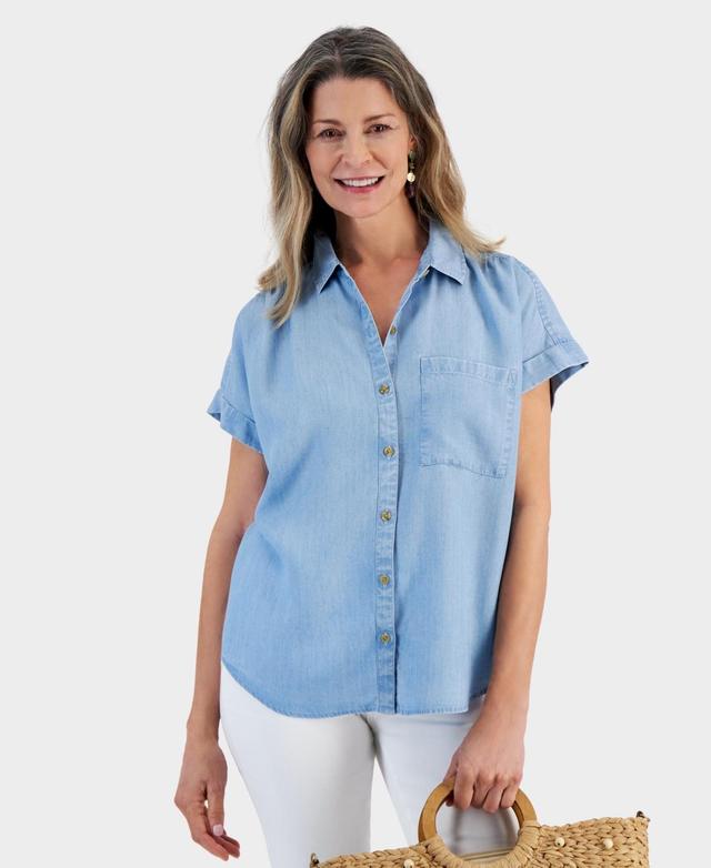 Women's Chambray Short-Sleeve Button-Down Shirt, Created for Macy's Product Image