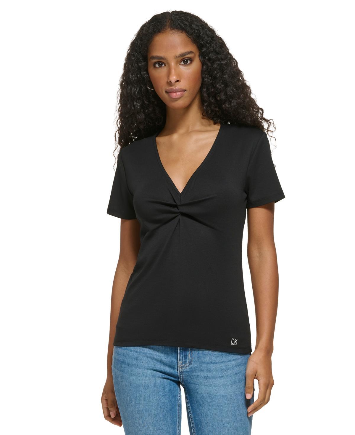 Calvin Klein Womens Twist Front V-Neck T-Shirt Product Image